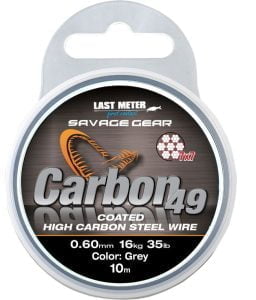 SAVAGE GEAR CARBON49 STEELWIRE 10M Ø 0.60MM 16KG 35LBS COATED GREY